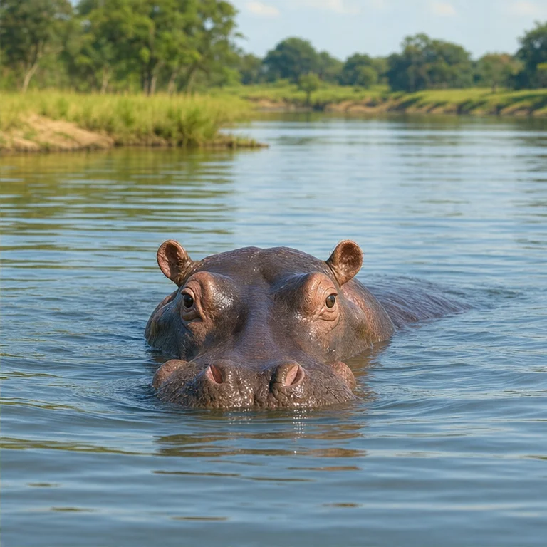 Hippos live near rivers and lakes.
During the day, they often rest in the water.
They can keep their eyes, ears, and nose above the water.