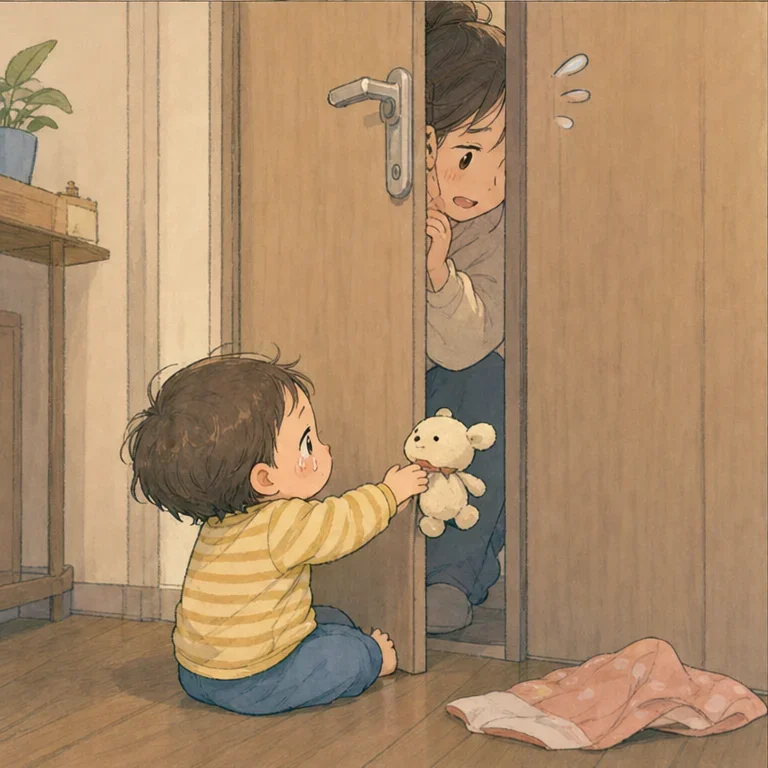 울음소리에 못 이겨, 저는 문을 조금만 열었습니다.
그러자 아이는 눈물이 고인 채 바닥에 털썩 앉았습니다.
그리고 왜인지 좋아하는 장난감을 내밀었습니다.
‘여기서도 함께 있을 생각이구나’ 싶자, 분명 난처했는데도 조금 웃음이 나왔습니다.