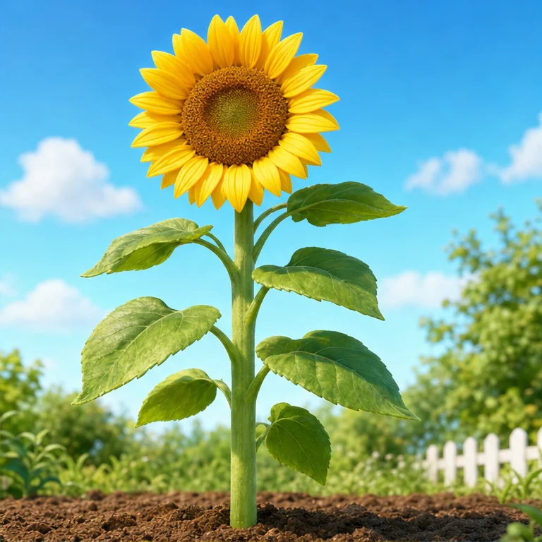 A sunflower has a flower.
It has a thick stem that supports the flower.
It also has large leaves.