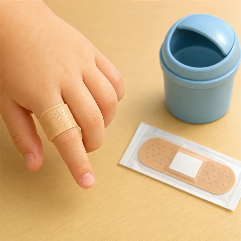 If an adhesive bandage gets wet, change it.
If it gets dirty, put on a new one too.
If it hurts or a lot of blood comes out, tell an adult right away.