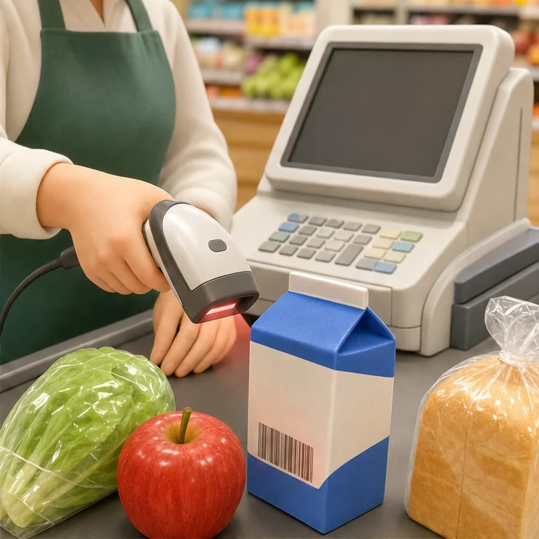 Items have a mark that helps check the price.
At the cash register, it goes beep and reads it.
Then we know the price of the things we are buying.
