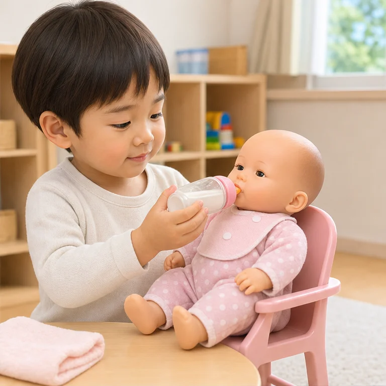 아기는 배가 고플 때가 있어요.
역할놀이에서는 우유를 먹여 주는 흉내를 내요.
서두르지 않고 살짝 도와줘요.