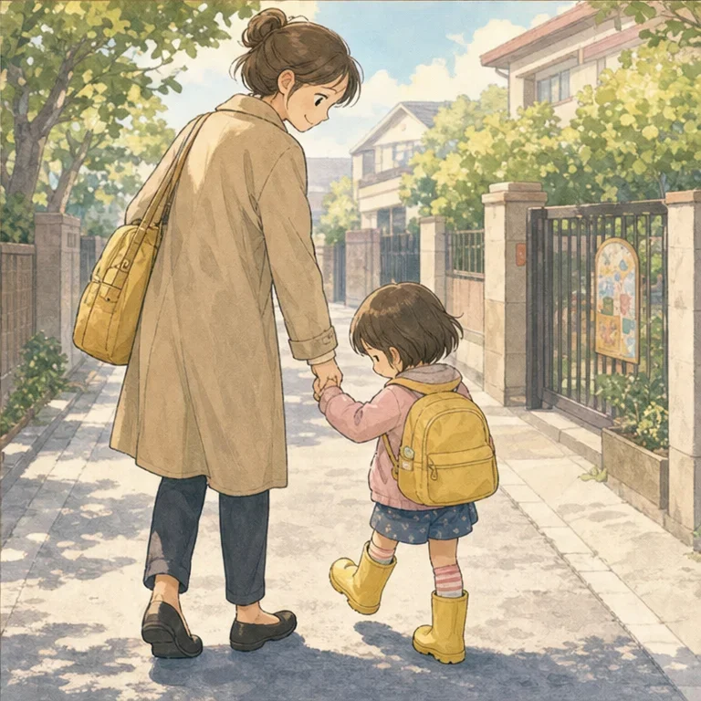 집을 나설 무렵에는 예정했던 것보다 꽤 늦어져 있었습니다.
그래도 아이는 자신이 고른 장화를 몇 번이고 내려다보며 걸었습니다.
아침의 저는 그저 난감하기만 했지만, 나중에 생각해 보니 그건 아이 나름의 “내가 정하고 싶어”였을지도 모릅니다.
떼쓰기 시기의 아침은 힘듭니다. 하지만 그 힘듦 속에 작은 성장이 섞여 있는 날도 있다는 생각이 들었습니다.