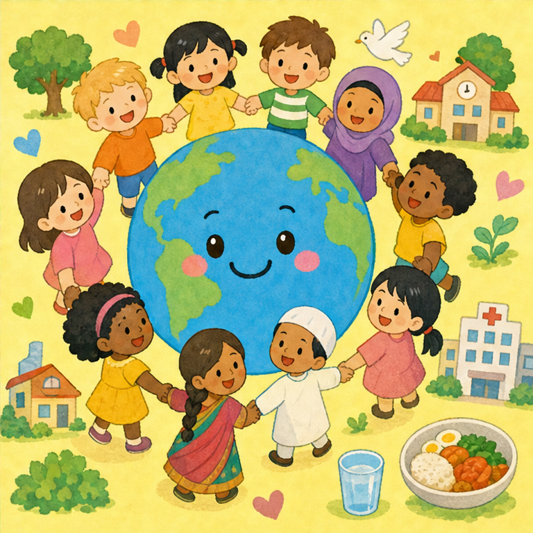 人が増える国も、減る国もあります。
増えることも、減ることも、どちらがえらいということではありません。
大切なのは、みんながごはんを食べられて、安心して眠れて、楽しく学べることです。
地球のみんなが、なかよく暮らせるといいね。