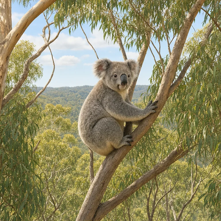 Koalas live in a country called Australia.
They often spend time up in the trees of the forest.
They hold on to branches with their sharp claws.