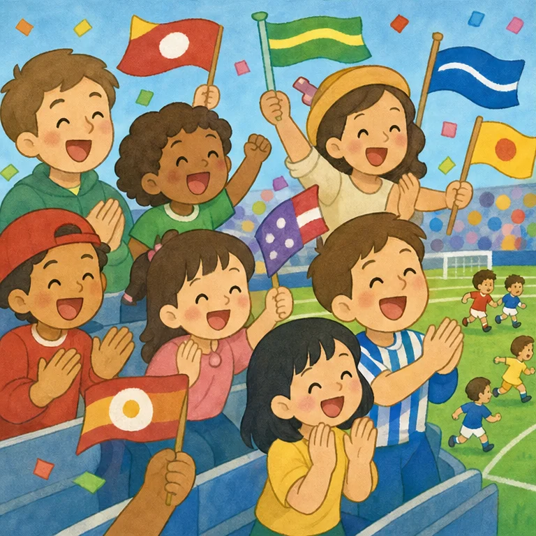 試合を見ている人たちは、大きな声で応援します。
「がんばれー！」
「ナイスパス！」
勝っても負けても、一生懸命がんばる選手を応援します。