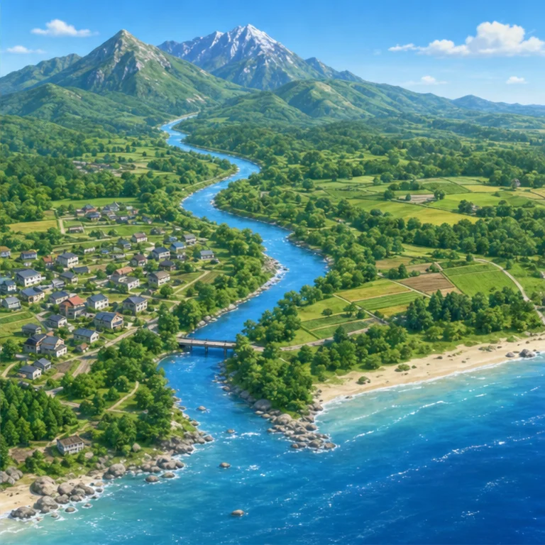 川の水は、山のほうから流れてきます。
低いところへ、少しずつ進みます。
さいごは、海へつながる川もあります。