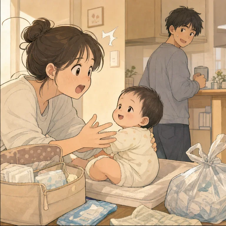 But then, just a few minutes later.
When I went to pick the baby up, their face looked strangely refreshed.
I checked, thinking, “No way,” and sure enough, it was time for another diaper change.
The words that slipped out were, “I just changed you!”