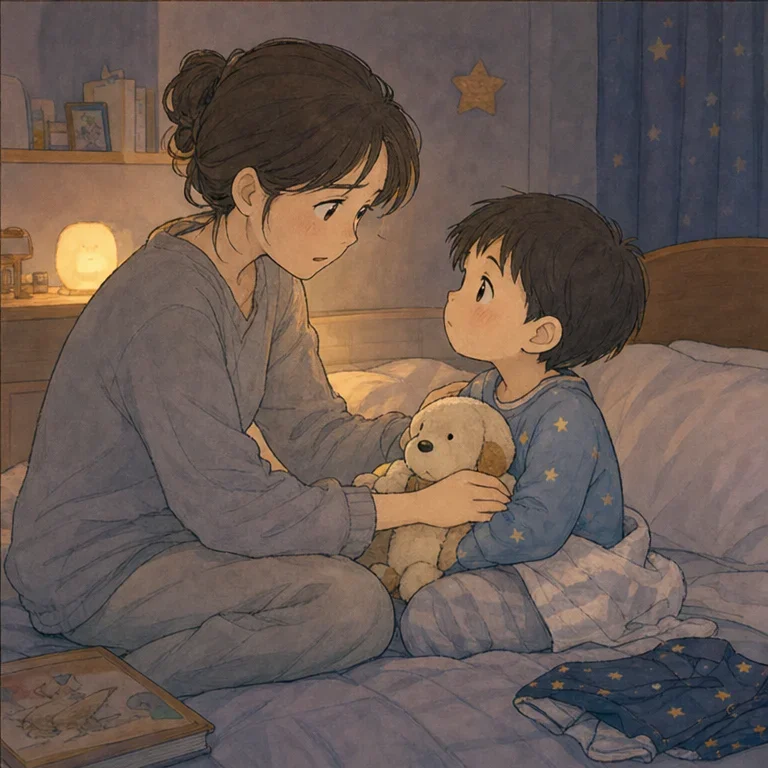 夜、布団に入る前に、私は子どもの横に座りました。
「朝、大きな声を出しすぎてごめんね。びっくりしたよね」と伝えると、子どもは少し考えてからうなずきました。
それから小さな声で、「牛乳、わざとじゃなかった」と言いました。
その言葉を聞いて、怒る前に聞けたことがあったのだと気づきました。完璧な親にはなれないけれど、伝え直すことはできる。そう思った夜でした。