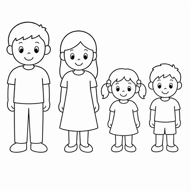 さいごは、ぜんぶ じぶんで ぬってみよう。
1ページめの みほんを 見ながら ぬってもいいよ。
すきな いろを つかって、じぶんだけの かぞくの えにしても いいね。