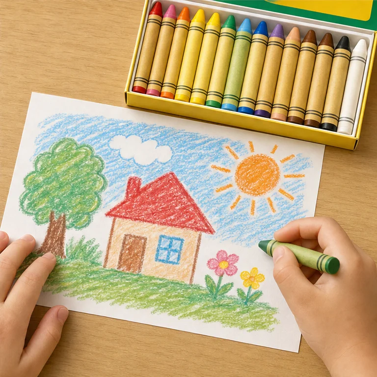 Crayons are tools for drawing on paper.
Do not put them in your mouth.
After using them, put them back in the box.