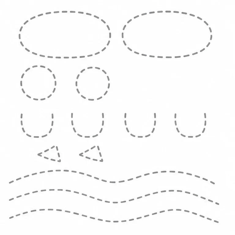来描一描乌龟会用到的线条和形状吧。
大大的圆会变成龟壳哦。
小小的圆会变成头哦。
慢慢描一描，让小手动起来吧。