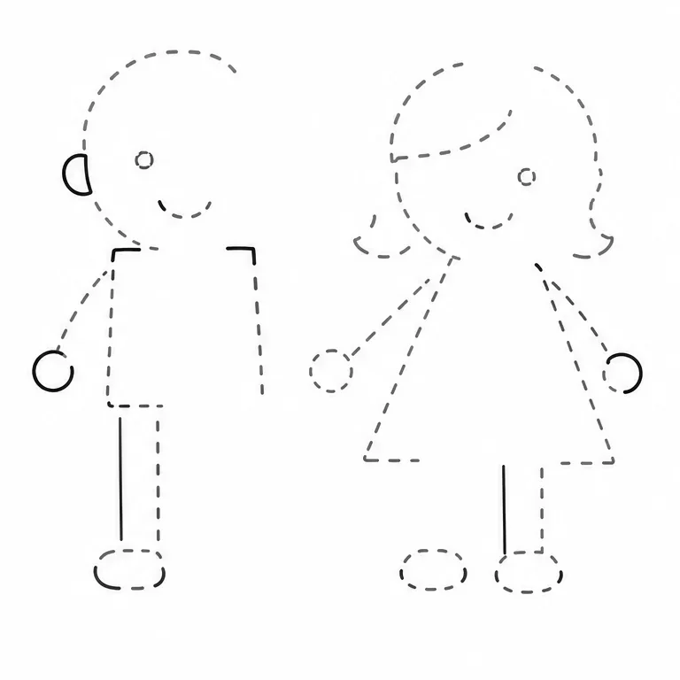 마지막은 부족한 곳을 스스로 그려 보자.
남아 있는 선을 힌트로 삼아 아빠와 엄마를 완성해 줘.
얼굴과 손, 발도 잊지 말고 그려 보자.