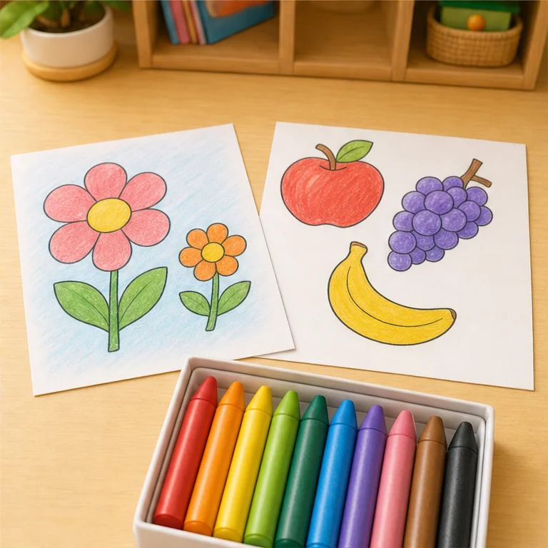 When you finish coloring, take a look at your picture.
There are many different colors, and it looks wonderful.
Put the tools you used back where they belong.
