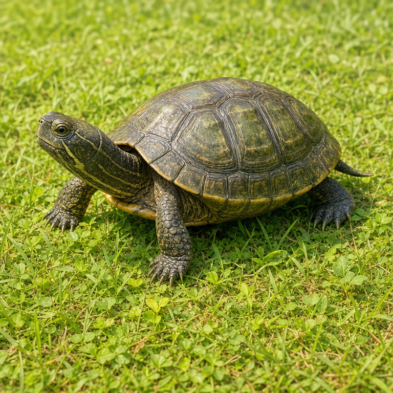 かめは、こうらをもつ生き物です。
頭、足、しっぽを出して動きます。
ゆっくり歩くことが多いです。