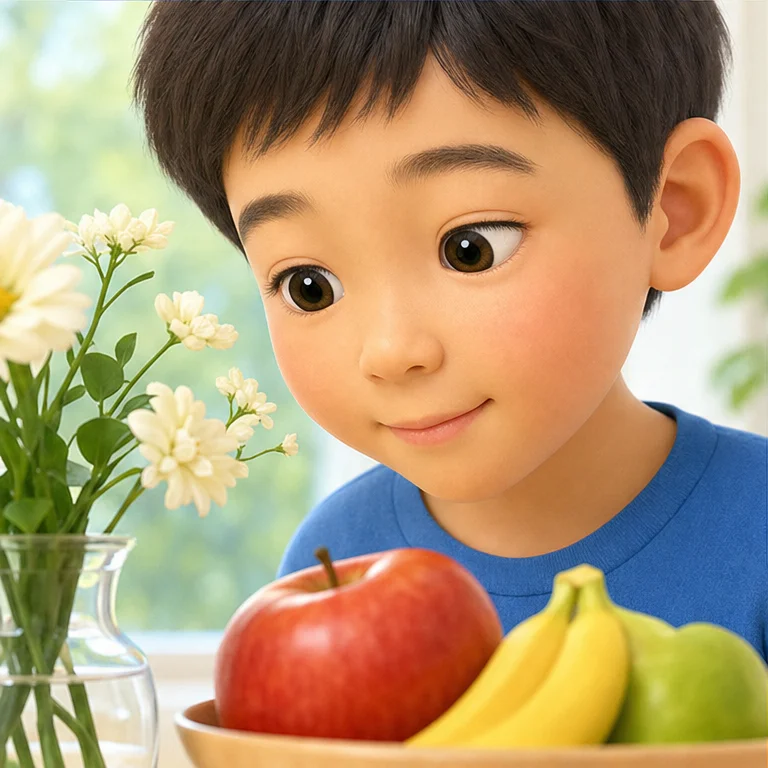 鼻子是感受气味的地方。
可以闻到花的气味、食物的气味。
也可以用鼻子吸气。