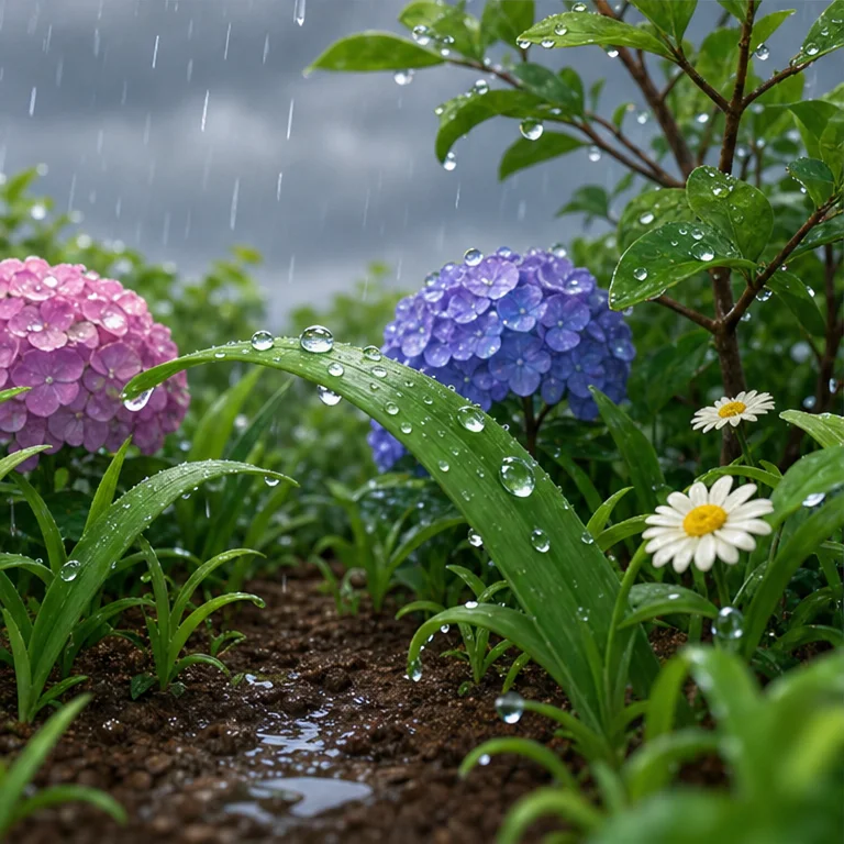 빗물은 흙속으로 스며들어요.
꽃과 풀은 그 물을 사용해서 자라요.
비는 식물에게 소중한 물이에요.