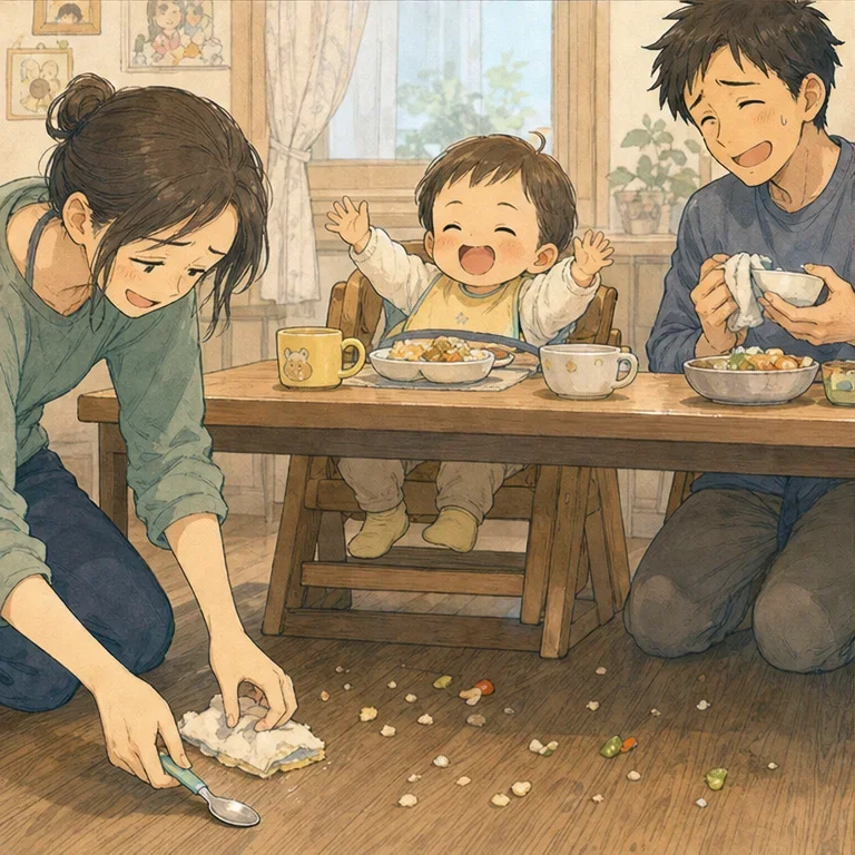 몇 번째인지 모를 ‘툭’ 소리에, 저도 모르게 낮은 목소리가 나올 뻔했습니다.
하지만 아이의 얼굴을 보면, 나쁜 짓을 한다기보다 무언가를 발견해서 기뻐하는 것 같았습니다.
떨어뜨리면 소리가 난다. 부모가 주워 준다. 다시 건네준다.
작은 머릿속에서는 식탁이 실험실처럼 되어 있었던 걸지도 모릅니다.
