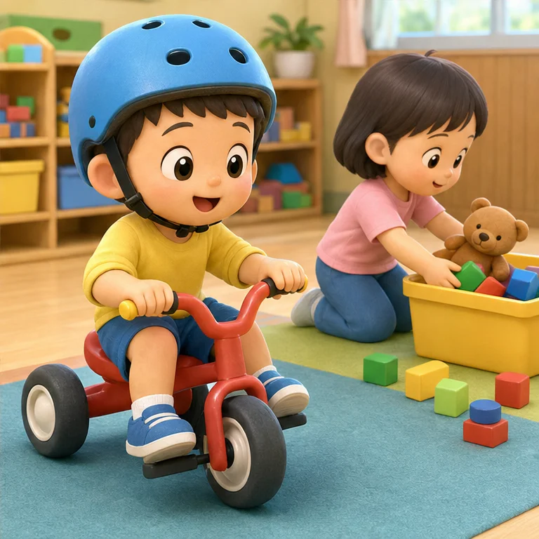 If you run in a hurry, you are more likely to fall.
When you put toys away, you are less likely to trip.
When riding a bicycle or tricycle, wear a helmet.