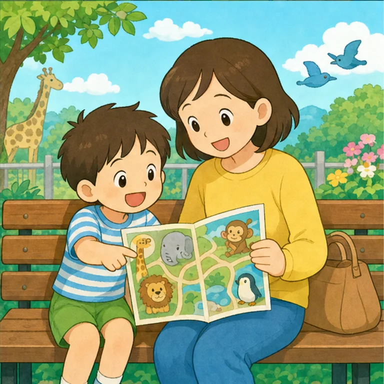 たくさんの 動物さんに 会えたね。
動物さんは、食べるものも、歩き方も、すむ場所も いろいろ ちがいます。
ちがうところを 見つけると、とっても おもしろいね。
また 動物園に 来て、もっと いろいろな 動物さんを 見てみようね。