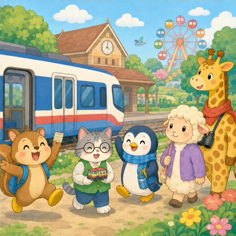 電車に乗ると、公園やおじいちゃんのおうちなど、いろいろな場所へ行けるよ。
みんなで約束を守ると、おでかけがもっと楽しくなるね。
電車は、たくさんの人を運んでくれる、たのもしい乗り物だよ。