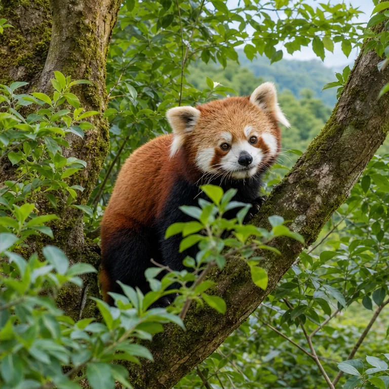 Red pandas live in forests with lots of trees.
They often live in cool mountain forests.
Near trees, they rest and look for food.