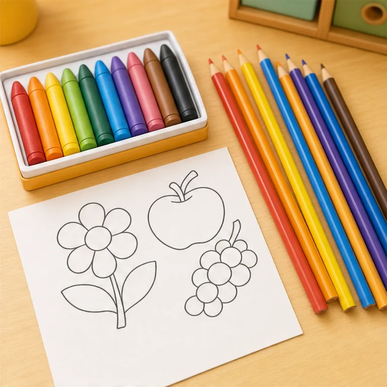 For coloring, we use tools that add color.
Crayons are thick and easy to color with.
Colored pencils are good for coloring small details.