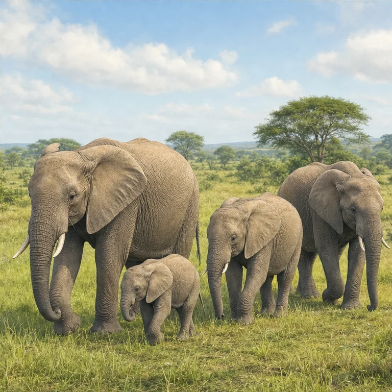 Elephants often live together with their group.
Baby elephants walk near adult elephants.
They all move slowly together.