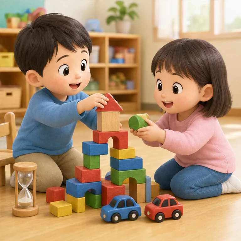 悪いことをしたら、「ごめんね」と言います。
相手の気持ちを聞いて、「いいよ」と言えることもあります。
順番に使うと、また一緒に遊べます。