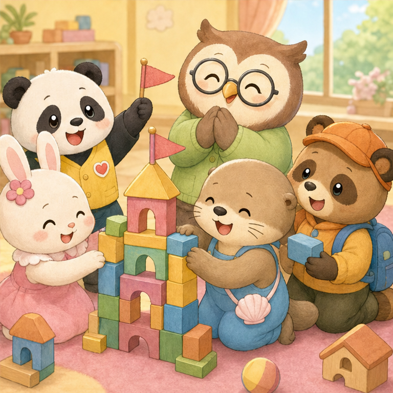 ハナは、リクの気持ちを聞いて、少しずつにこにこになりました。
すぐににこにこできない日があっても、だいじょうぶです。
ごめんねは、またなかよくなるための、はじめの一歩です。