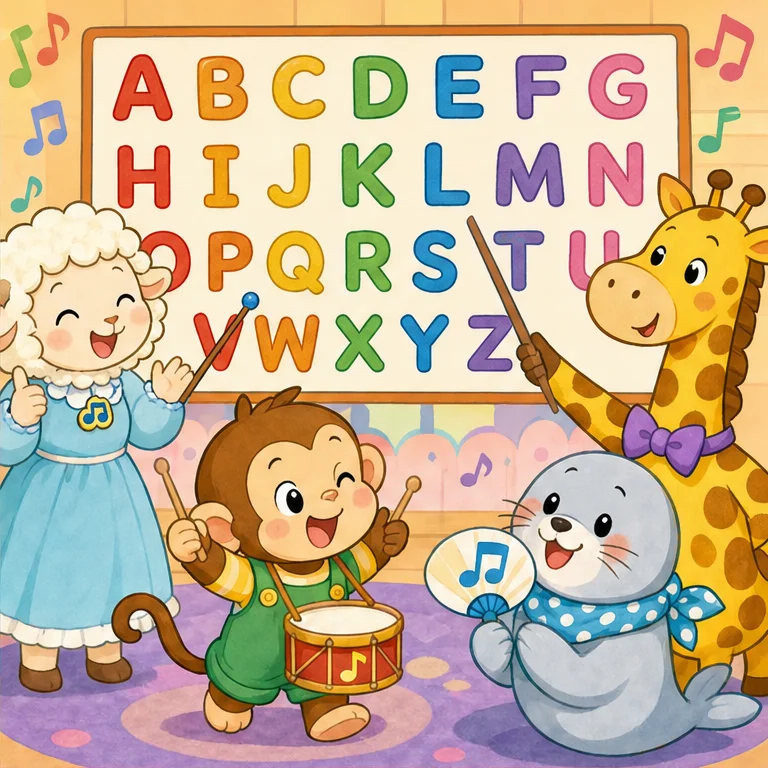 The ABC song sings from A to Z in order.
Let's sing slowly along with the sound of the drum.
If you don't know a part, it's okay to copy the teacher.