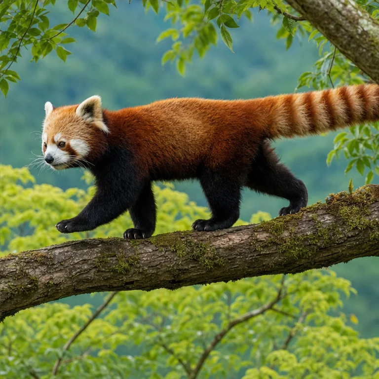 Red pandas are good at climbing trees.
They walk and rest up in the trees.
They use their long tails to balance their bodies.