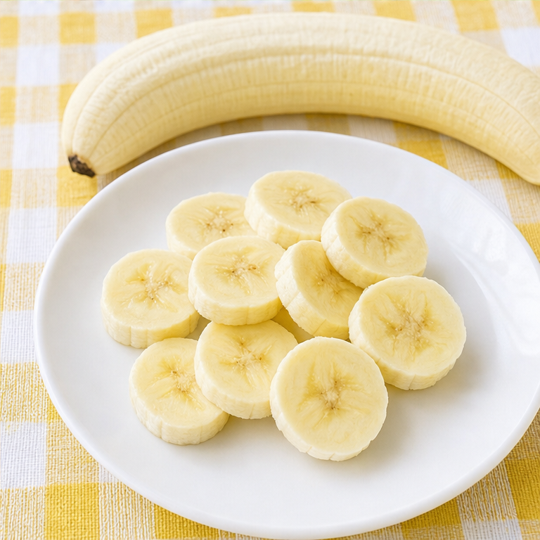 バナナは、皮をむいて食べます。
そのまま食べたり、切って食べたりします。
あまくて、やわらかい味がします。