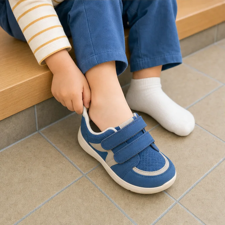 Put your foot inside the shoe.
Slide it in all the way to your toes.
Put your heel in firmly too.