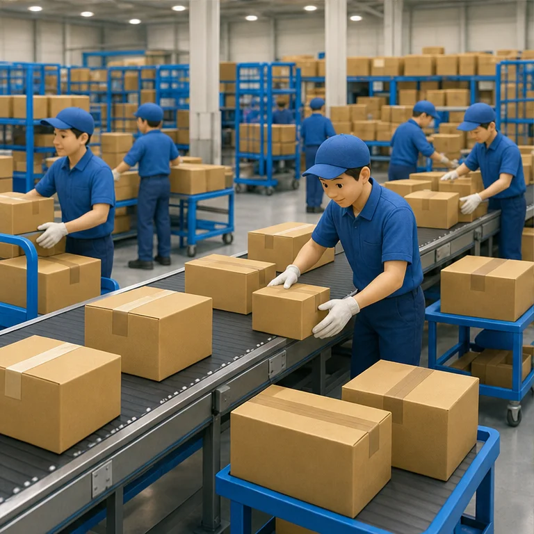 The collected packages are taken to a center.
There, they are sorted by the places they will be delivered to.
Workers look carefully and sort them so they do not make mistakes.