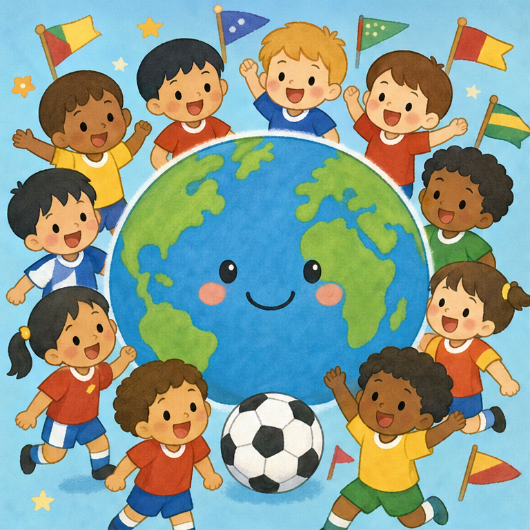 サッカーワールドカップは、世界中の国が集まるサッカーの大きな大会です。
いろいろな国の人たちが、「ぼくたちのチーム、がんばれ！」と応援します。
サッカーが好きな人たちのおまつりみたいなものです。