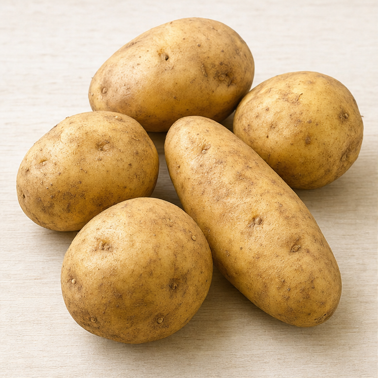 じゃがいもは、野菜のひとつです。
丸かったり、少し長かったりします。
皮は茶色っぽくて、少しごつごつしています。