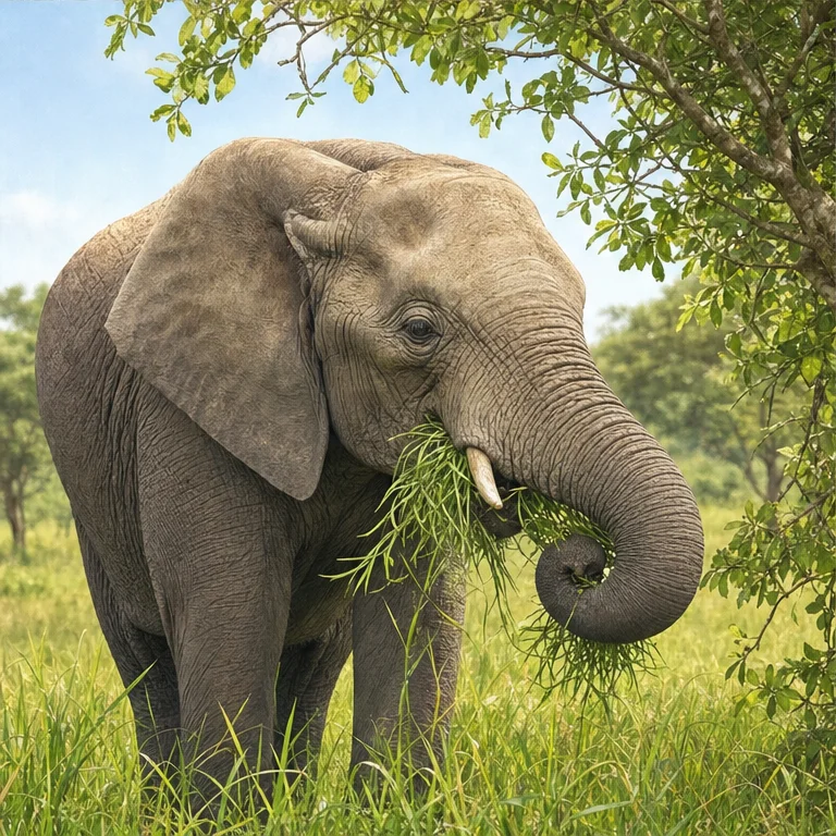 Elephants eat grass and leaves.
They may also eat tree branches and fruits.
Because their bodies are big, they eat a lot.