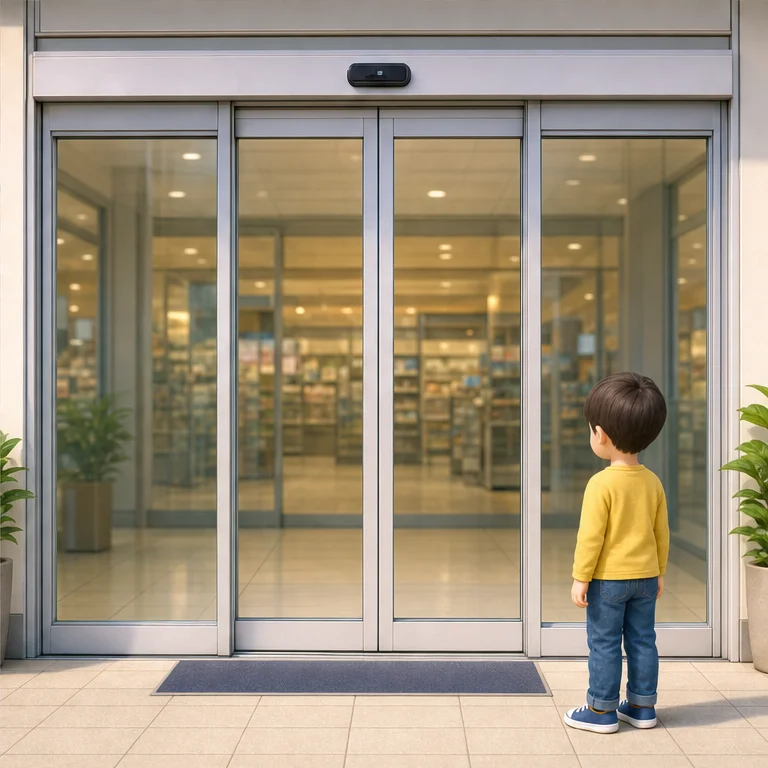 After people walk through, the door slowly closes.
If someone is nearby, it may open again.
Near an automatic door, we walk instead of running.