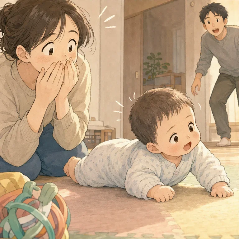 다음 순간, 데굴.
아기는 자기 힘으로 엎드렸습니다.
작은 몸이 한 번 움직였을 뿐인데, 방 안의 공기가 확 바뀐 것 같았습니다.
나도 모르게 “됐다! 지금 된 거 맞지?” 하고, 누구에게 확인하는 것도 아닌데 목소리가 나왔습니다.