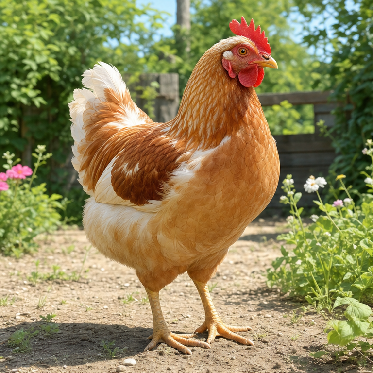 にわとりは、鳥のなかまです。
からだは羽でおおわれています。
くちばしと、2本の足があります。