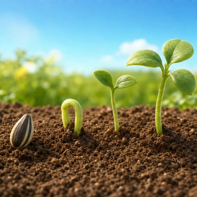 A sunflower grows from a seed.
When you plant a seed in the soil, a sprout comes out.
With water and light, it slowly grows bigger.