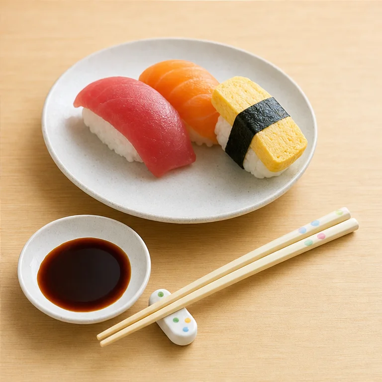 おすしは、手やおはしで食べます。
大きいときは、食べやすくしてもらいましょう。
しょうゆは、少しだけつけます。
