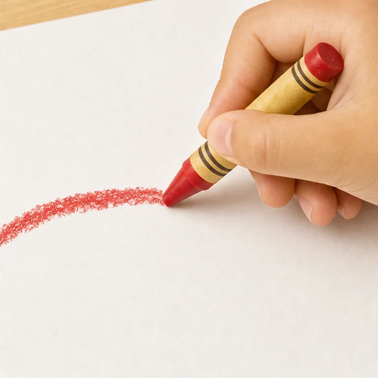 You rub the tip of the crayon on the paper.
Then the crayon’s color goes onto the paper.
You can draw lines, circles, and shapes.