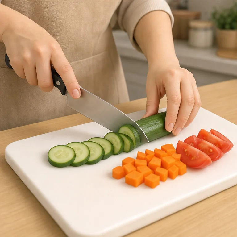 식칼은 음식을 자르는 도구입니다.
큰 채소도 작게 자르면 먹기 쉬워집니다.
식칼은 어른이 사용합니다.