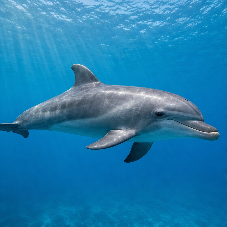 イルカは、海にすむ動物です。
体は、つるつるしていて、すべるような形です。
背中は灰色で、おなかは少し明るい色です。