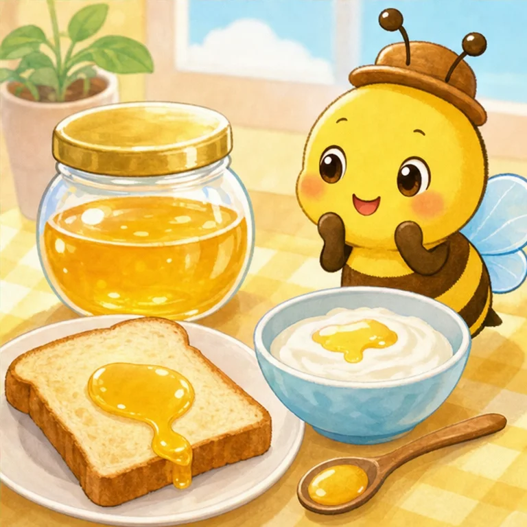 はちみつは、パンにつけて食べられます。
ヨーグルトに入れることもあります。
あまいので、少しずつ食べましょう。