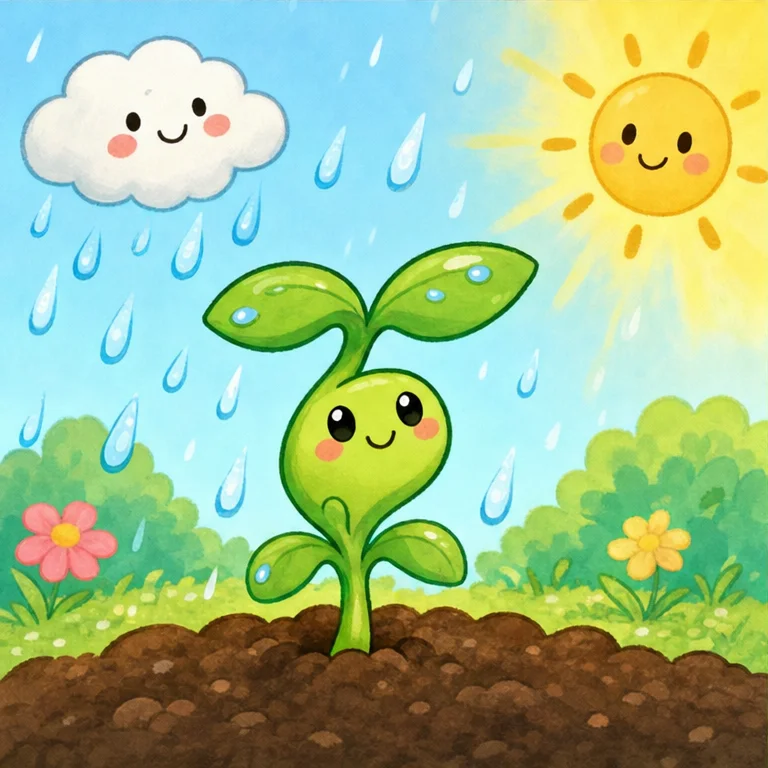 비가 똑똑 내렸어요.
햇님이 포근포근 비추었어요.
싹은 물을 꿀꺽꿀꺽 마시고, 따뜻한 빛을 받았어요.
그러자 아주 조금씩, 잎이 늘어났어요.