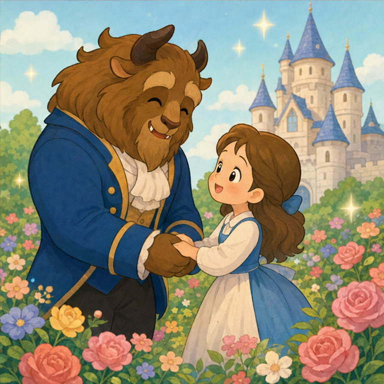 女の子は、野獣さんのやさしい心が大好きになりました。
「あなたは、とてもやさしいね。」
そう言われて、野獣さんの心はぽかぽかになりました。
見た目だけではわからないことが、たくさんあるんだね。