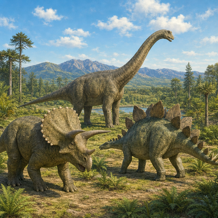 恐竜は、大昔の地球にいた動物です。
人が生まれるずっと前に、生きていました。
今は生きている恐竜には会えません。